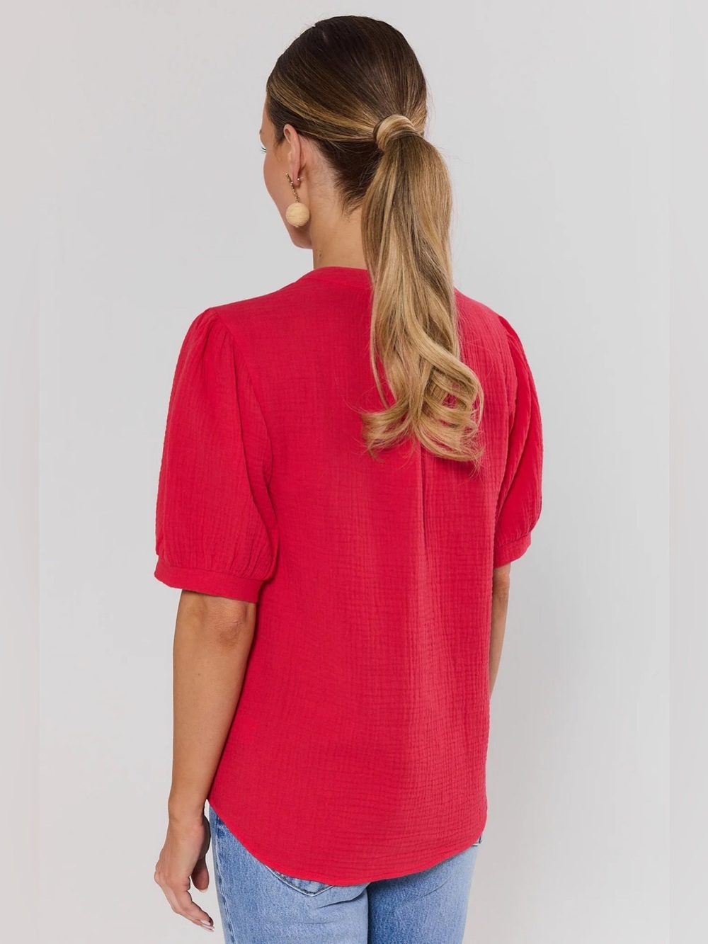 NWOT Avara Tammy 100% Cotton Lightweight Gauze Top Red Size M - Picture 5 of 11